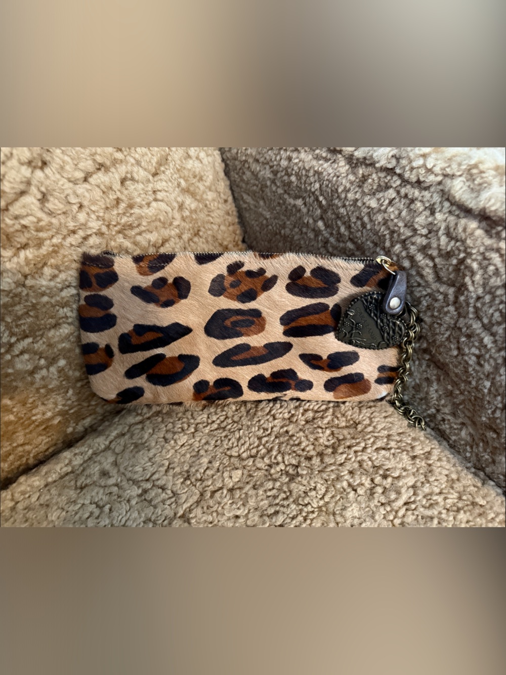 Cara Landy vintage rare wristlet clutch . Cowhide animal print.